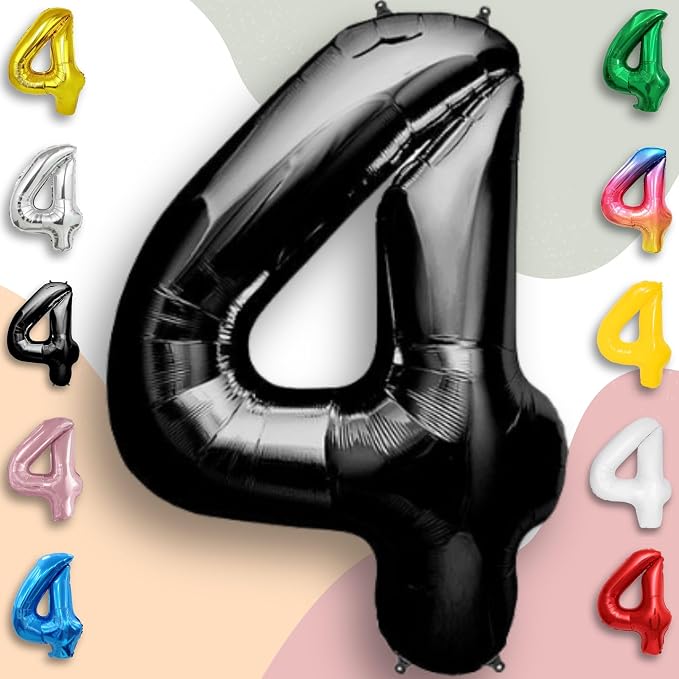 Black Number Balloon Four Mylar Foil Balloons 16 inch Small - Image 4