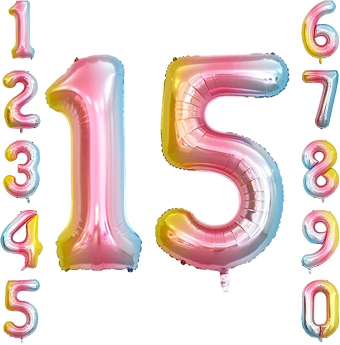 Rainbow Ombre Number 15 Balloon 40 Inch, Pastel Foil Decor by Unknown
