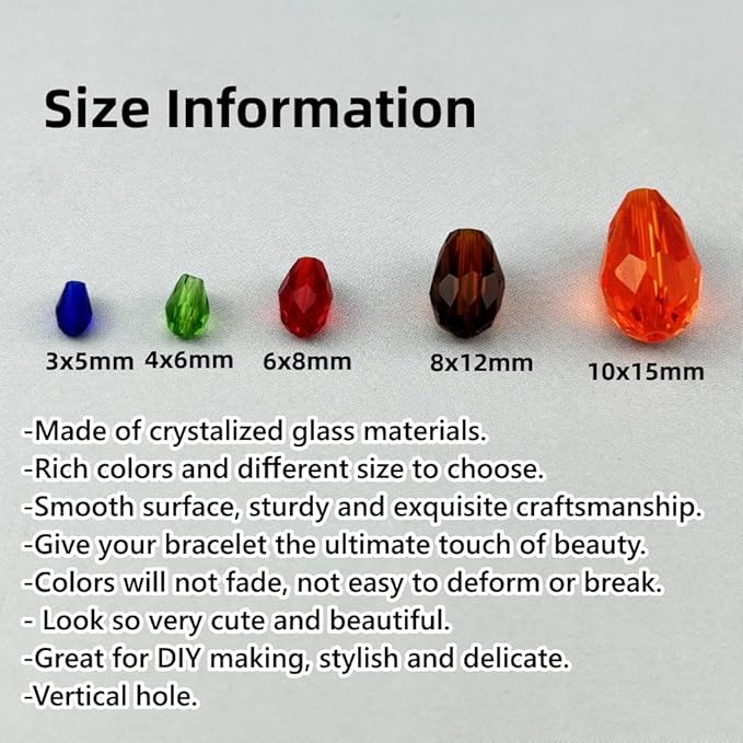 100pcs 8x12mm Teardrop Crystal Glass Beads for Jewelry Making, Faceted Vertical Hole Teardrop Glass Spacer Beads for Wind Chimes Bracelet Earring Necklace DIY Craft(Mix Colors)