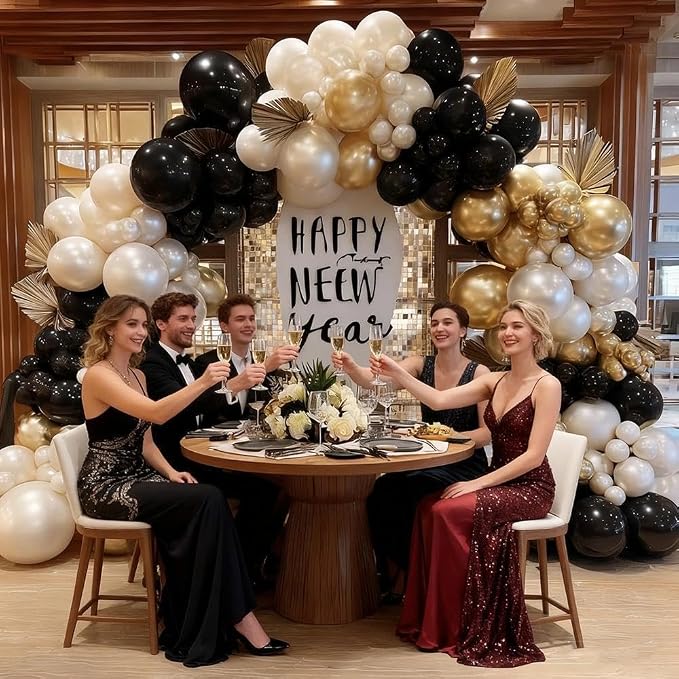 Black White Gold Balloon Garland Double Stuffed, Pearl Sand Champagne Gold - Image 8