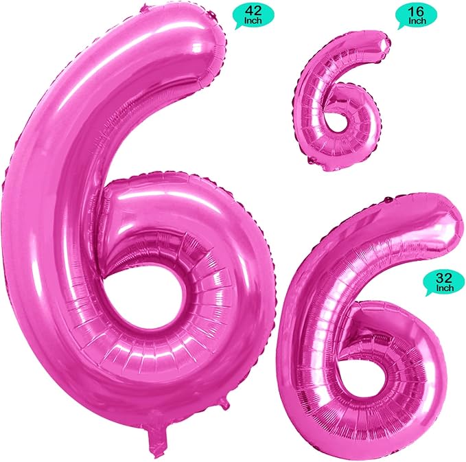 Hot Pink Foil Balloons Number 6, Huge Number Balloons - Image 2