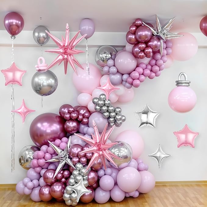 14pcs Pink Silver Star Balloons, Mixed Star Foil Balloon, 22Inch Explosion - Image 4