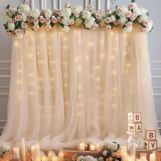 30x10ft Champagne Tulle Backdrop Curtain - Image 3