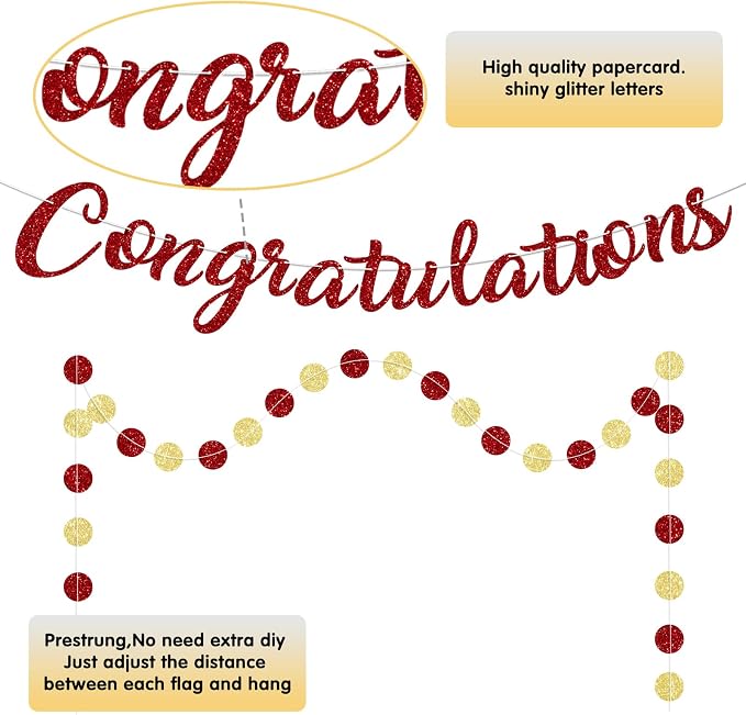 Red Congratulations Banner Sign Prestrung Congrats Banner Garland - Image 2