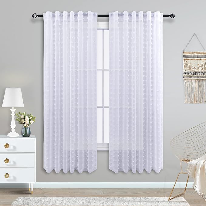 Sheer Textured Curtains 63 Inch Length 2 Panels - Image 2
