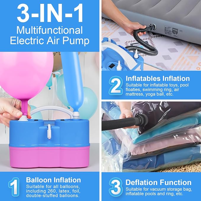 Electric Balloon Pump, Dagelar 3-in-1 Portable Air Balloon Pump - Image 5