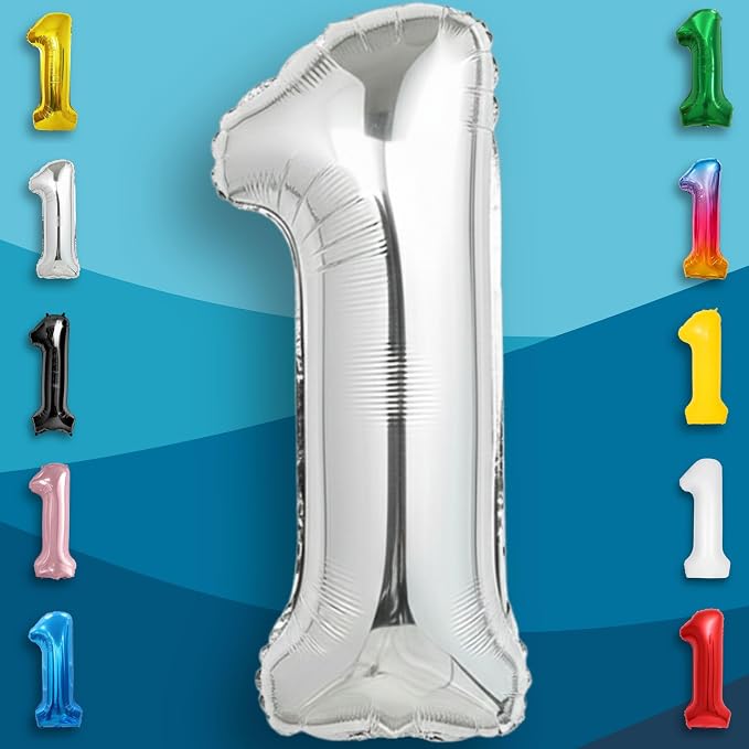 Silver Number Balloon 1 Mylar Foil Balloons 16 inch Small - Image 3