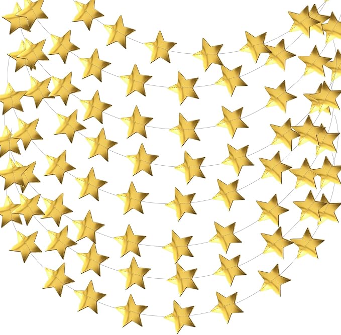 105 Feet Gold Star Garland, 8 Strands Glitter Paper Star String, 2.4 Inch - Image 8