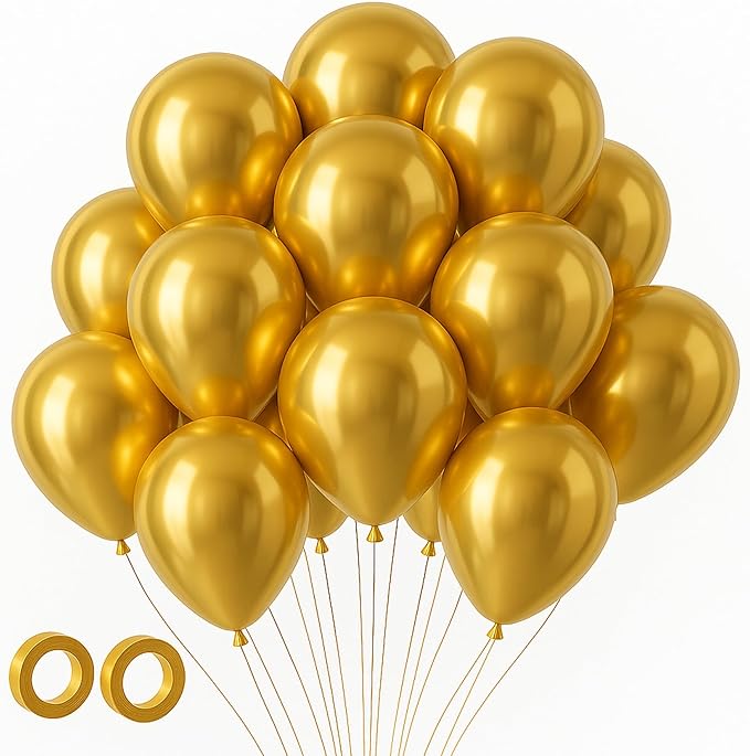 Voircoloria 105pcs Metallic Gold Party Latex Balloons, 12inch | by Voircoloria