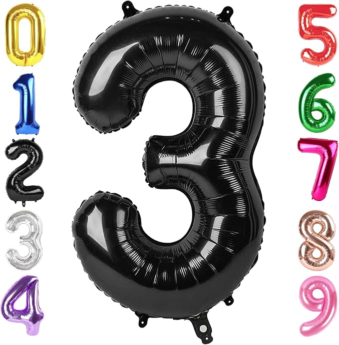 40 Inch Black Number 3 Balloon Birthday Party Decorations by Hadoife
