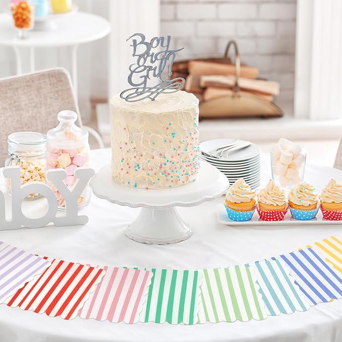 Tenceur 100 Pack Scalloped Pastel Napkins Mixed Stripe Ice Cream 5 x 5 Inch - Image 4