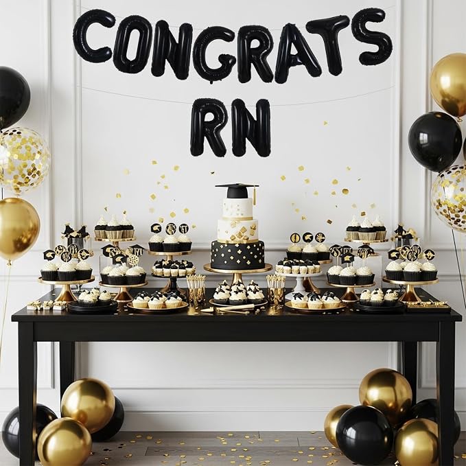 TONIFUL 2026 Nurse Graduation Decorations Black Congrats RN 2026 Balloons 16 - Image 4