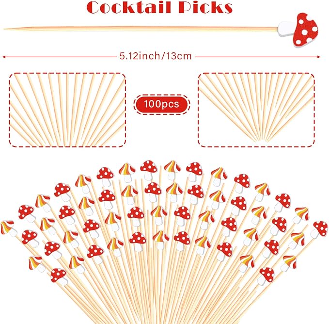 100Pcs Mushroom Cocktail Picks Fairy Enchanted Forest Decorations Toothpicks - Image 3