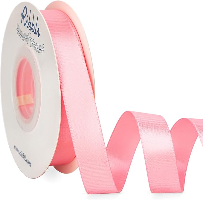 Ribbli Pink Satin Ribbon 5/8 inch x Continuous 25 Yards, Double Faced Satin Use by Ribbli