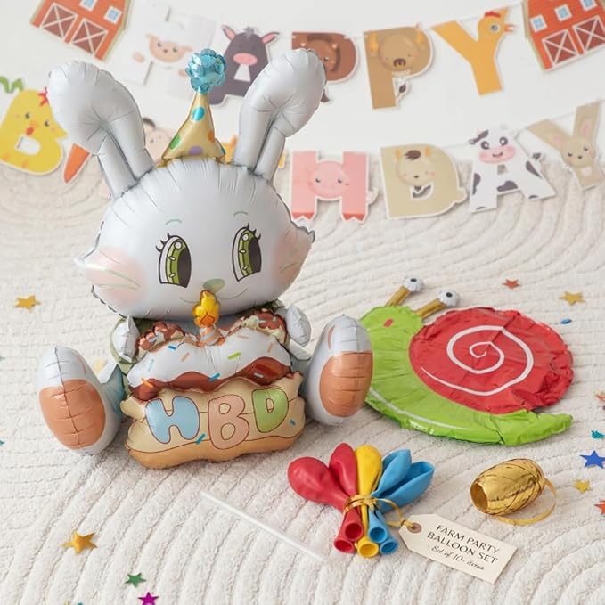 48 PCS Happy Birthday Farm Animals Foil Balloon Decorations Kit - Image 5