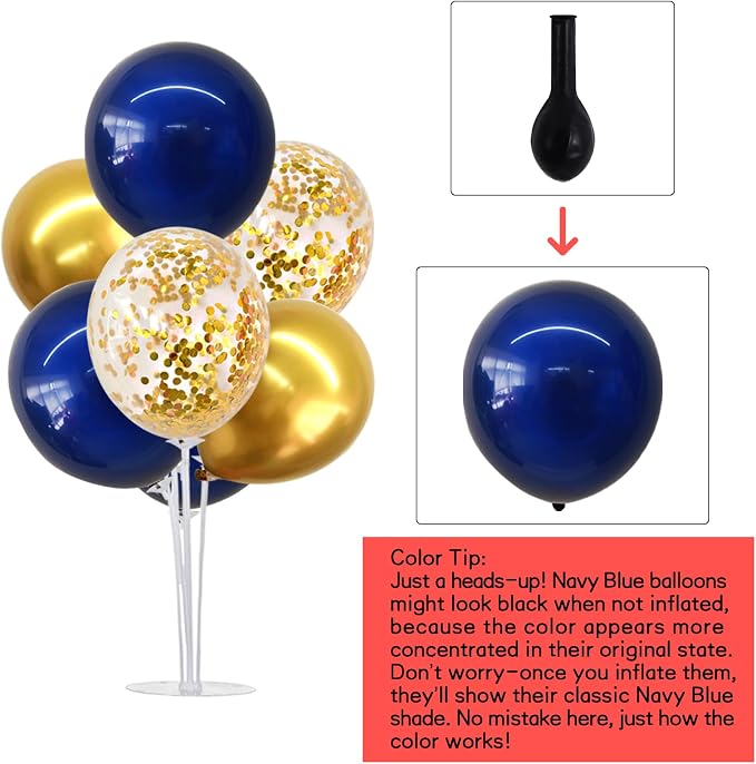 TONIFUL 4 Set Navy Blue Gold Balloons Stand Balloon Centerpieces - Image 2