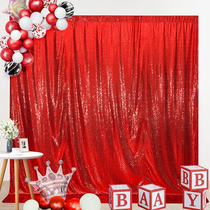 SquarePie 6x6ft Red Sequin Backdrop, High Density Non-Transparent Glitter - Image 7