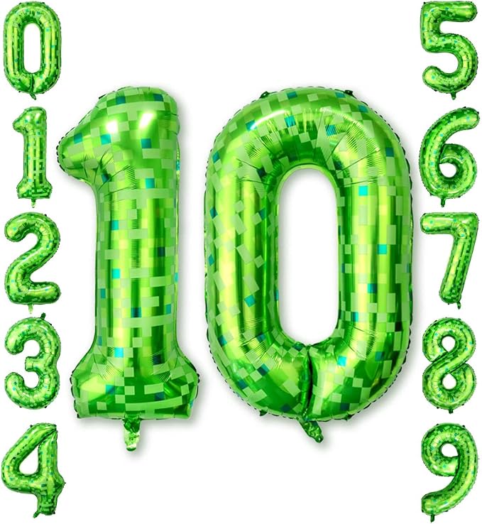 40 Inch Green Pixel Number 10 Balloon, Lime Green Large Foil Number Balloon by Unknown