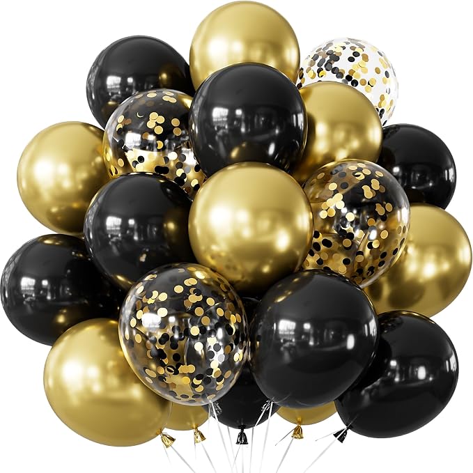 Black and Gold Balloons, Latex Balloons by Adeyoo