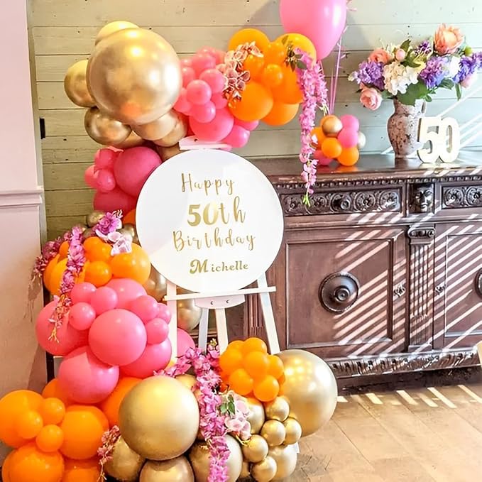 Pink and Orang Latex Balloons, Graduation, Tropical Party Decoration - Image 6