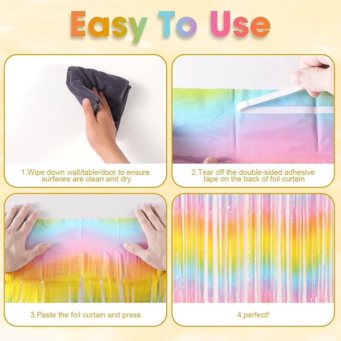 Voircoloria Pastel Foil Fringe Backdrop Curtains, 2 Pack | Tinsel Streamers - Image 3