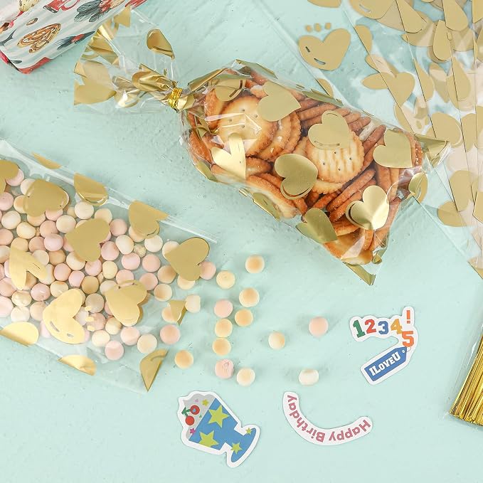 COQOFA 100 Pcs Gold Heart Cello Cellophane Treat Bags - Image 4