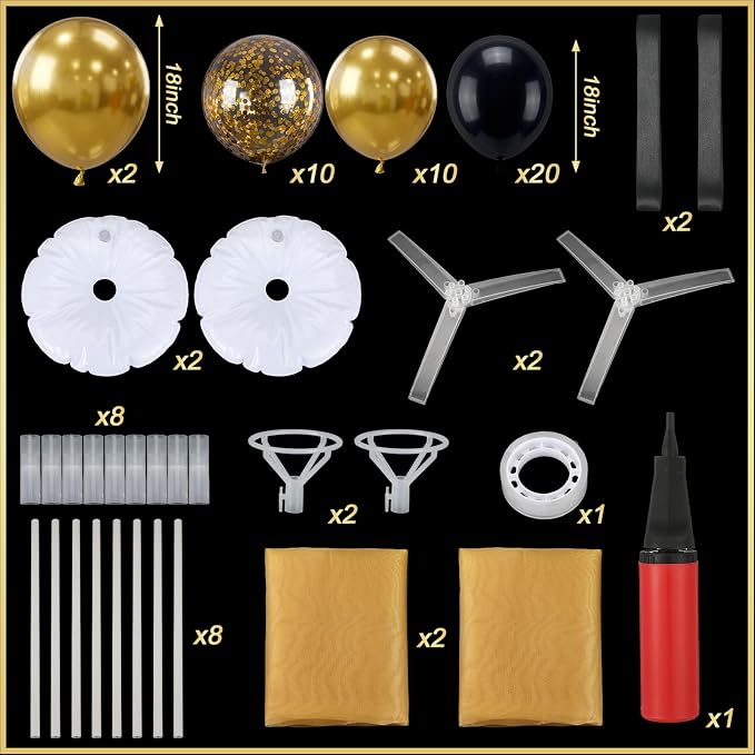 Hollowfly 2 Sets Retirement Party Decorations Black and Gold Balloon Stands - Image 2