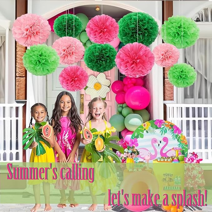 Capesaro Pink and Green 12PCS Paper Pom Poms Party Decorations - Image 5