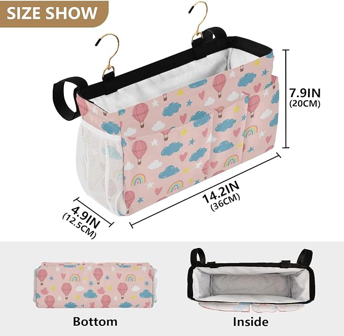 Hot Air Balloon Rainbow Pattern Bedside Caddy Storage Bag Bedside Organizer - Image 4