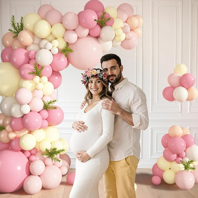 152Pcs Pink and Yellow Balloons Arch Kit Different Size | Pastel Light Pink - Image 4