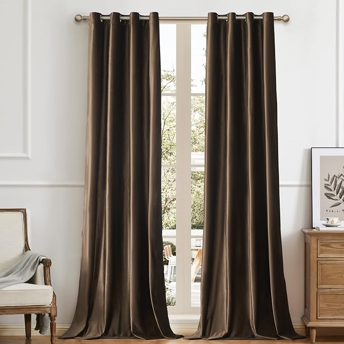 BULBUL Velvet Brown Blackout Curtains 120 inch Long by ModernShinyVelvetCurtains
