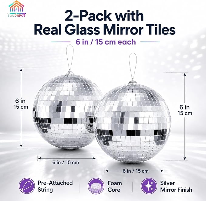 Youdepot 6-Inch Disco Ball, Reflective Disco Ball Decor, - Image 4