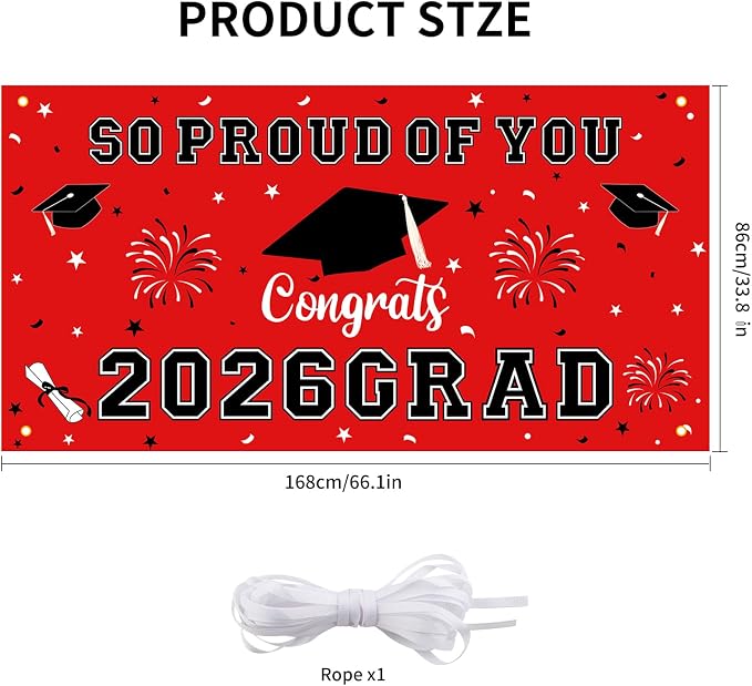 Graduation Decorations 2026 Red Graduation Banner 66.1" x 33.8" Graduation - Image 2