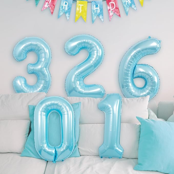 40 Inch Light Blue Number Balloons, Helium Mylar Foil - Image 5