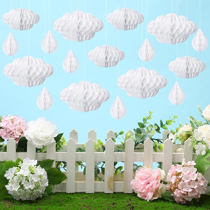 Affrolling 20 Pcs 3D Cloud Decorations Raindrop Decorations Hanging Honeycomb - Image 6