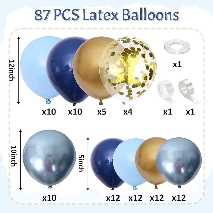 Blue Gold Balloons Garland Arch Kit, Macaron Blue Gold Confetti Balloon - Image 2