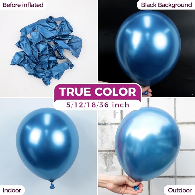 Bezente Metallic Blue Latex Party Balloons 100 Pack 12 inch | Chrome Blue - Image 2