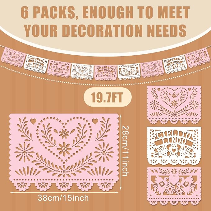TaoBary 6 Pcs Papel Picado Mexican Wedding Cielito Lindo Party Decor 118 Feet - Image 2