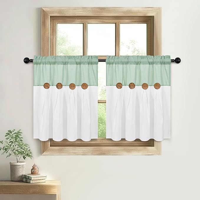 Boho Kitchen Curtains 24 Inch Length, Farmhouse Cotton Linen Tier Curtains - Image 8