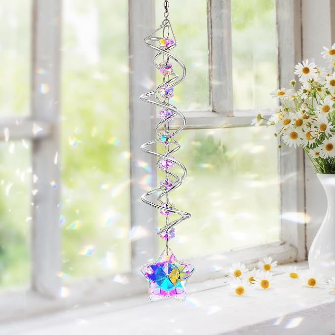 21 Inch Crystal Spiral Wind Spinner Gazing Ball Suncatcher Decor | Crystal - Image 7