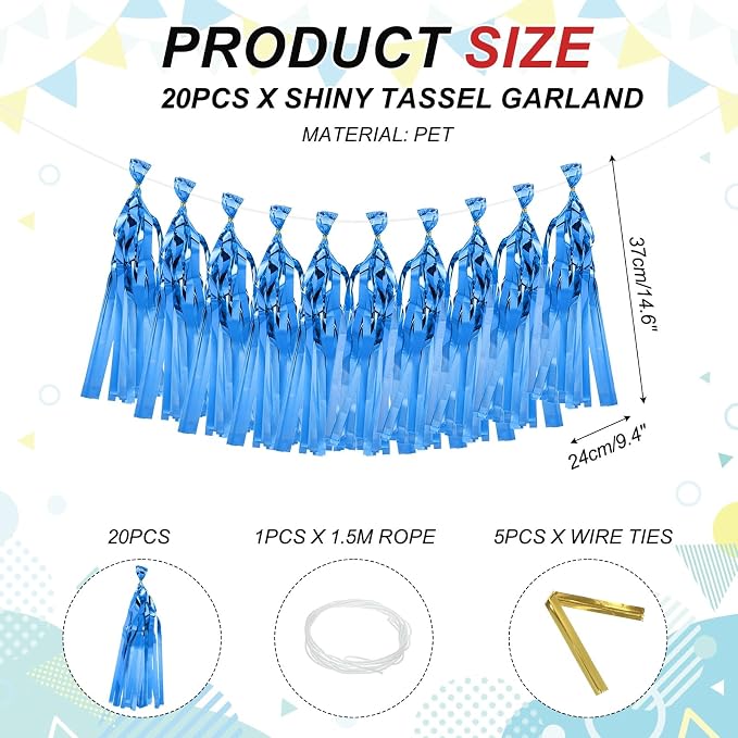 MECCANIXITY 20Pcs Shiny Tassel Garland Banner Tissue Paper - Image 2
