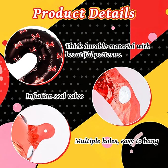 40 Inch Red Cartoon Mouse Number 2 Balloon, Birthday Party Decorations | Black - Image 4