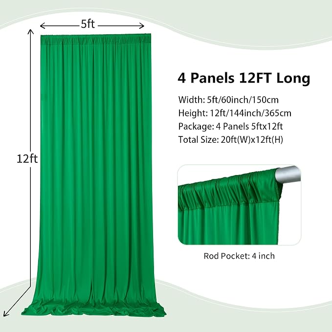 20ft×12ft Wrinkle Free Green Backdrop Curtain - Image 2