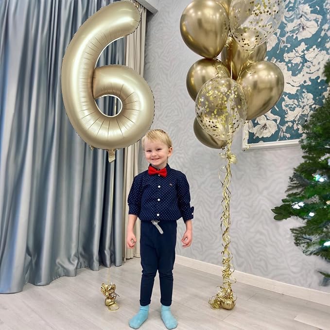 40 Inch Balloon Number 6 Champagne Gold, Large Foil Metallic Light Gold 6 - Image 3