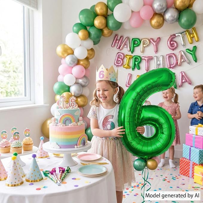 Green Number 6 Balloon 40 Inch, Radiant Foil Numeral - Image 2