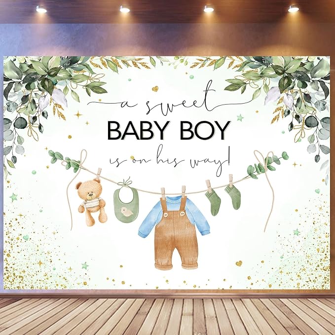 InMemory Greenery Baby Shower Backdrop Oh Baby Clothes Welcome Newborn Party - Image 5