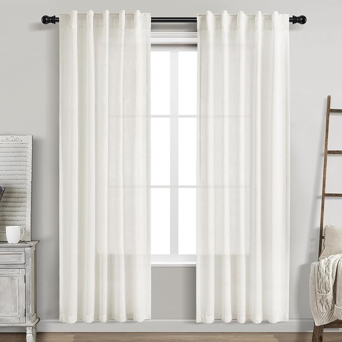 Beige White Linen Curtains 80 Inch Length by Nanspring