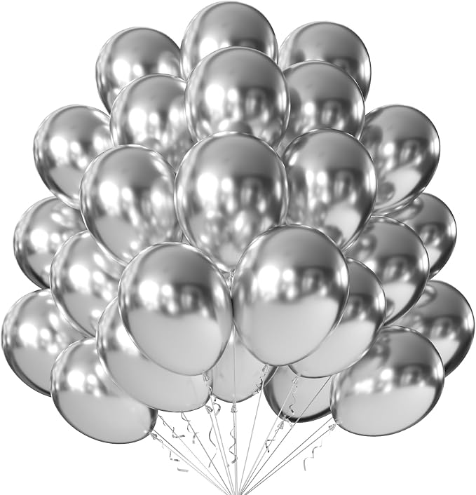 10 Inch Metallic Silver Balloons by KALOR