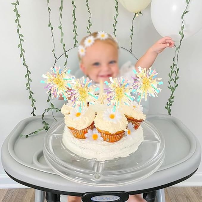 30 PCS Foil Firework Cupcake Toppers Sparkle Tinsel Cupcake Picks Happy - Image 7