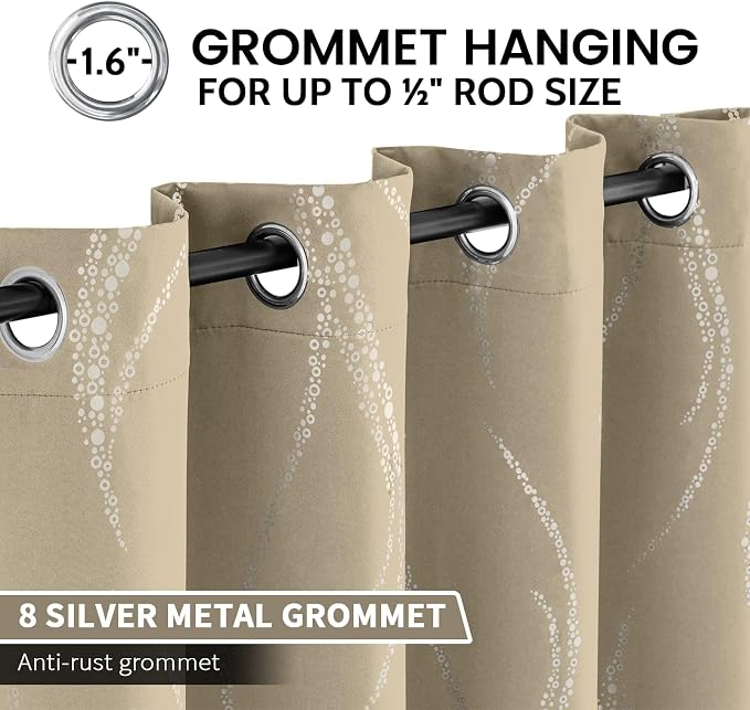 Yakamok Natural Light Blocking Curtains 72 Inches Silver Print 2 Panels | - Image 3